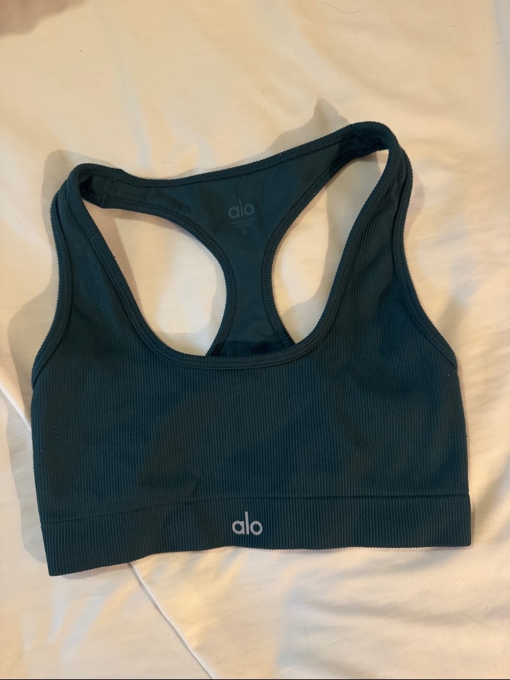 ALO Yoga Ribbed Racerback Sports Bra in Deep Teal